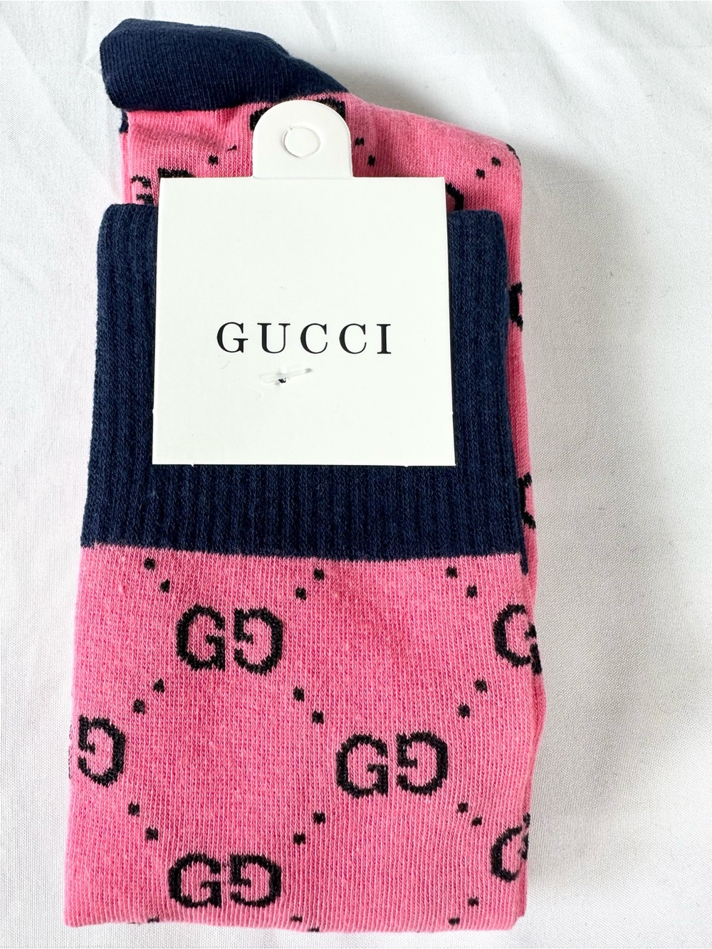 Fashion Luxury Watermelon/Navy GG Pattern Crew Socks “17 cuff to toe (Unisex)